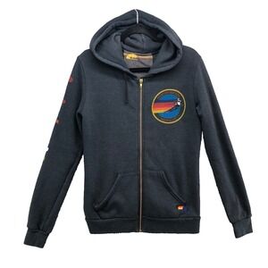 Aviator Nation Full Zip Hooded Sweatshirt Mens Small Gray Graphic Print Comfort